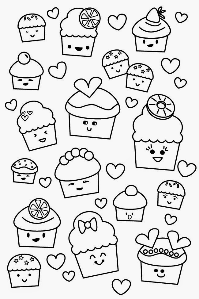 Printable kawaii valentine cupcake coloring poster