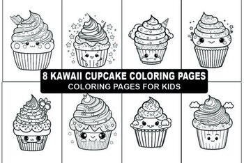 Sweet treats children kawaii cupcake coloring pages for kids by think n teach