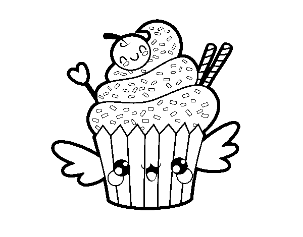 The cupcake kawaii coloring page