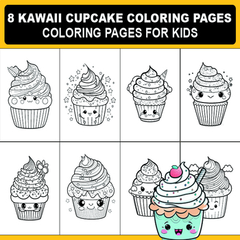 Kawaii cupcake coloring pages for kids happy cupcake coloring image