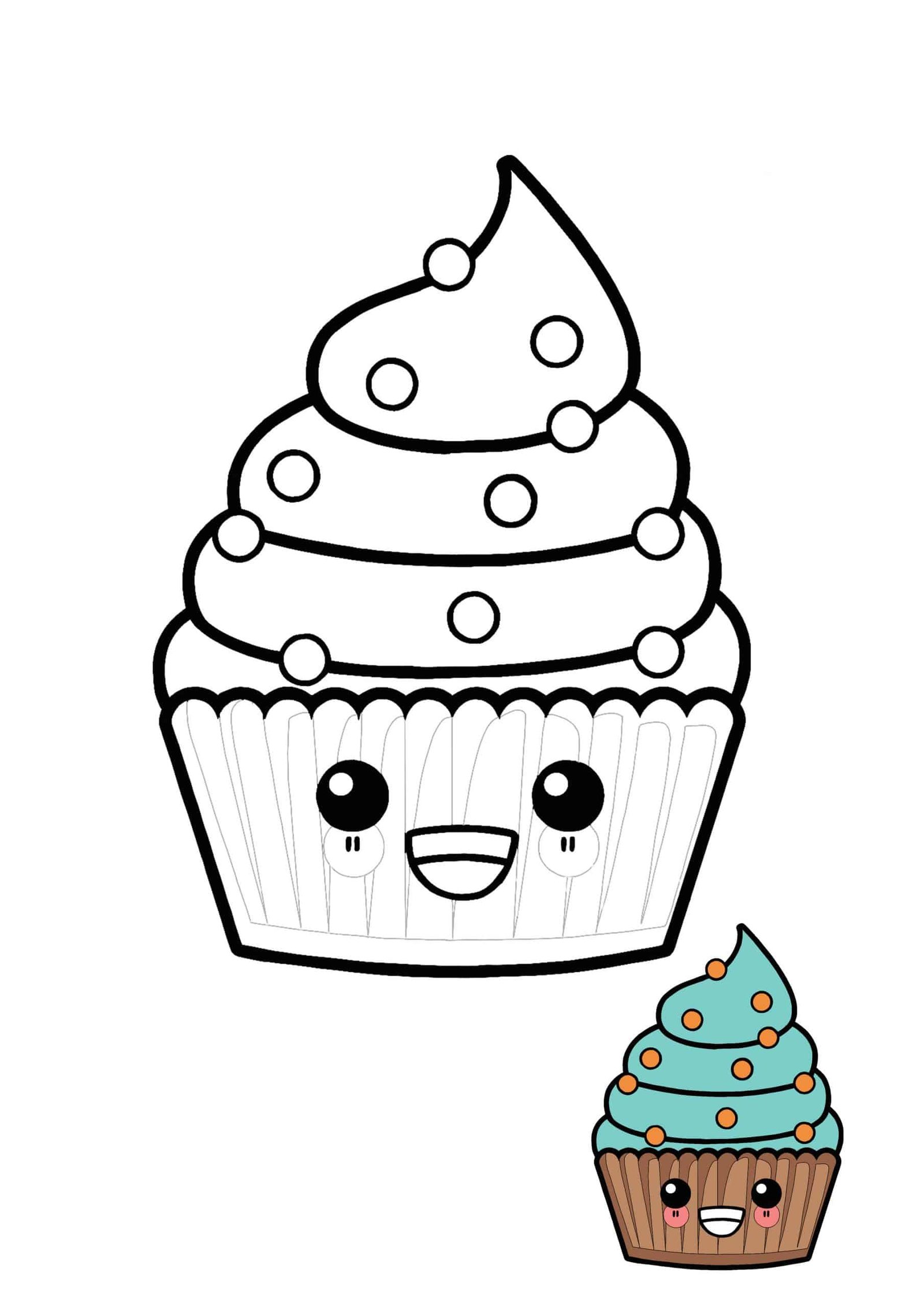 Kawaii cupcake coloring pages