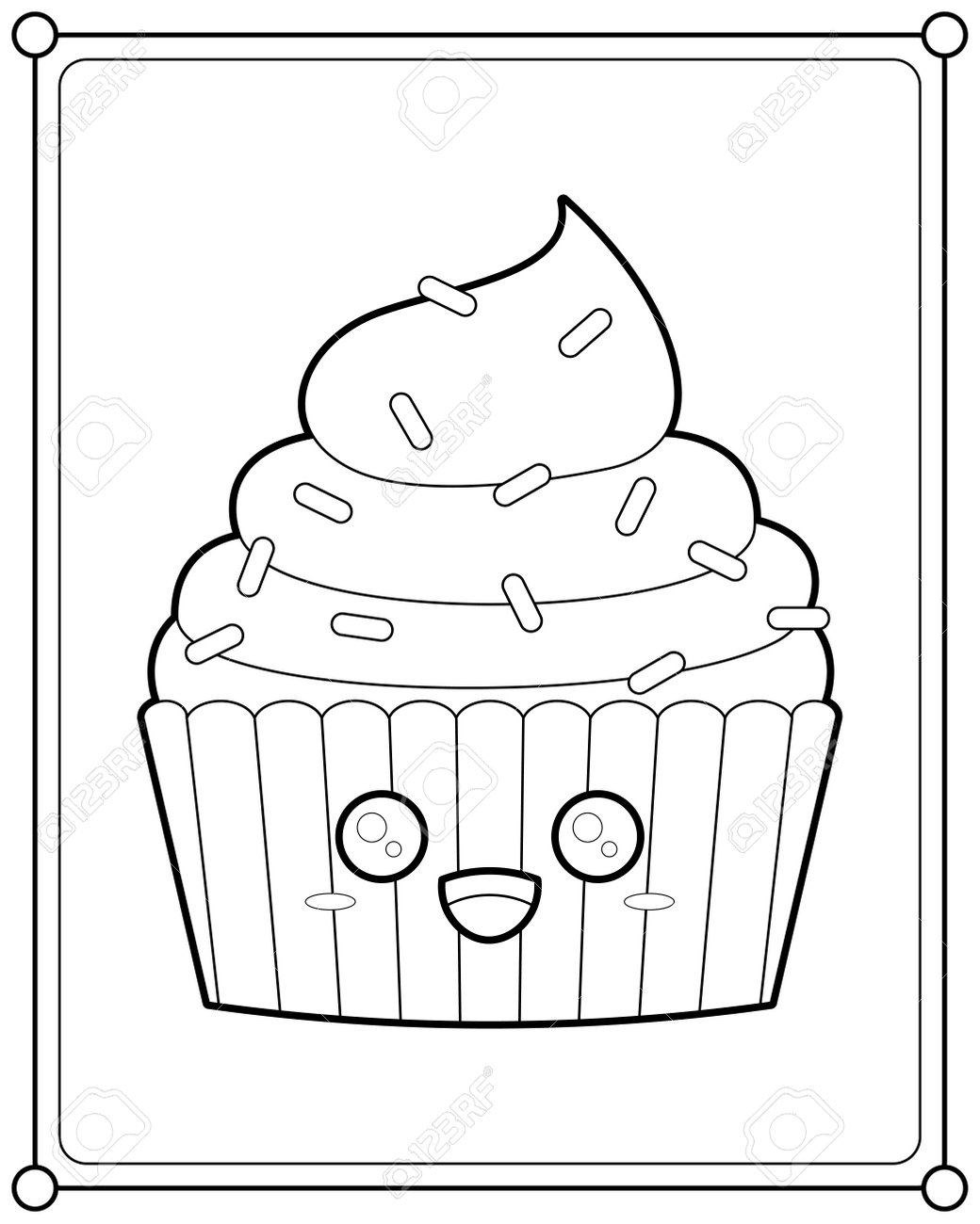 Kawaii cupcakes suitable for childrens coloring page vector illustration royalty free svg cliparts vectors and stock illustration image