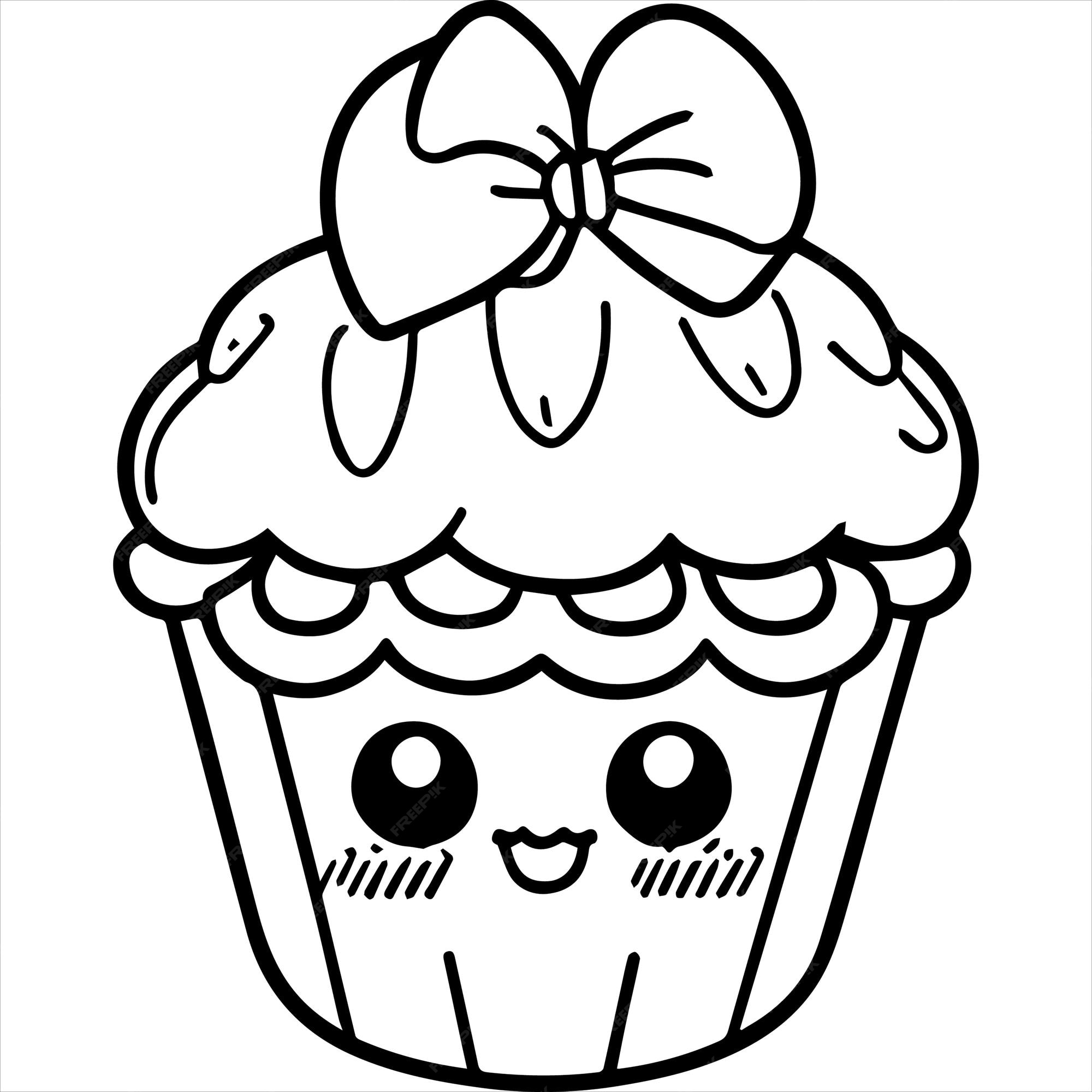 Premium vector kawaii cupcake coloring page