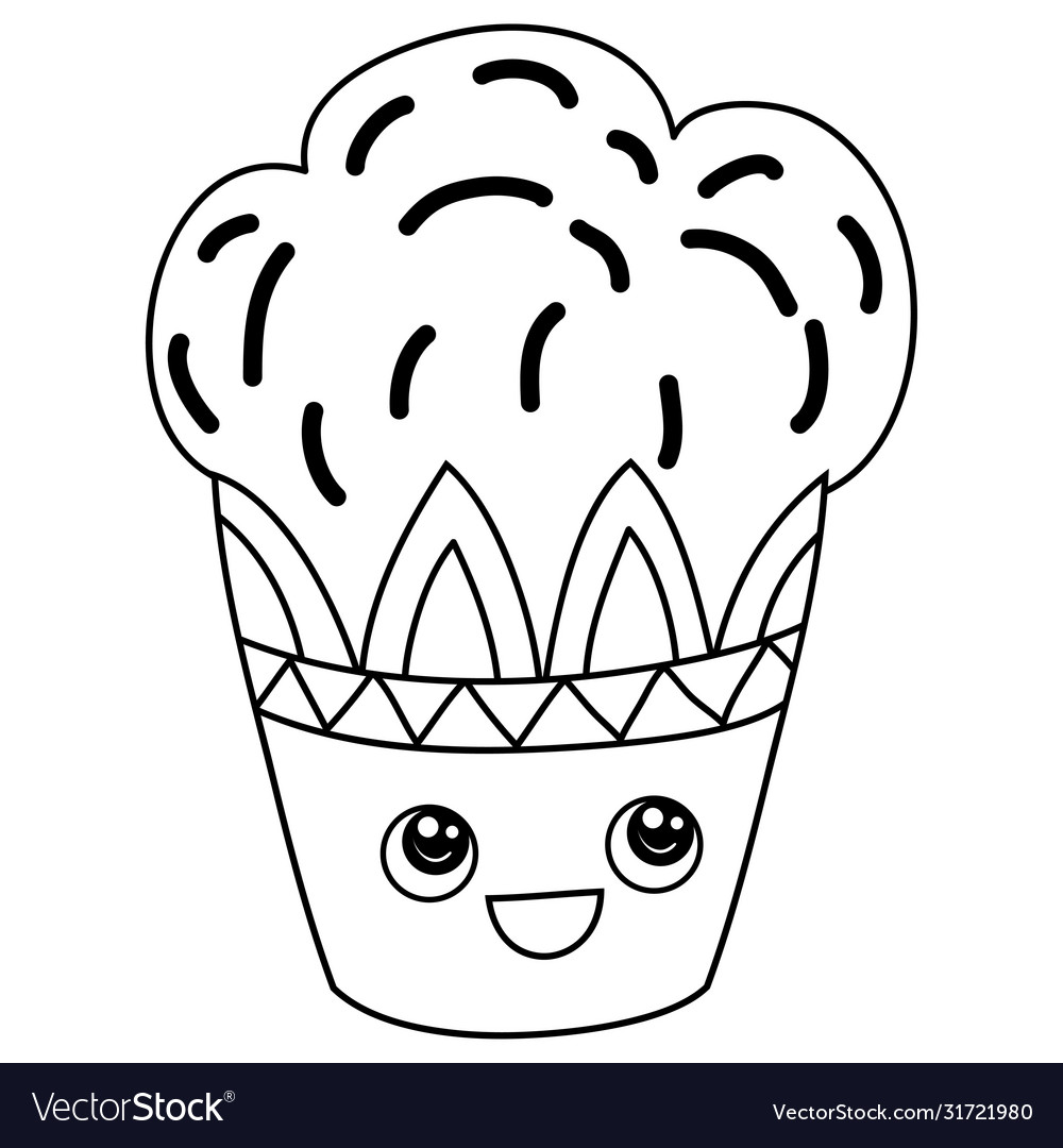 A children coloring bookpage kawaii cupcake vector image