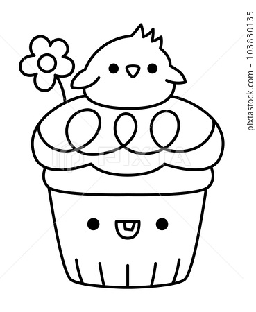 Vector black and white easter cupcake for kids