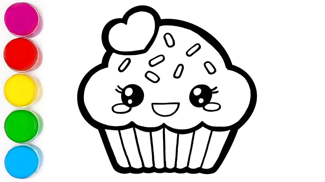 Cute cupcake ððð drawing painting and coloring pages for kids how to draw and color food easy