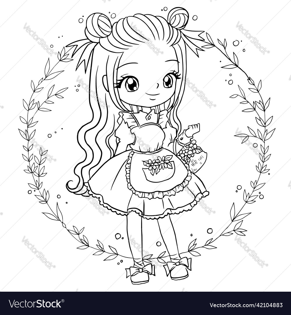 Coloring page princess kawaii style cute anime vector image