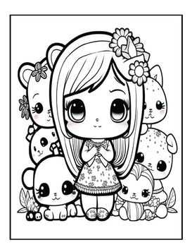 Kawaii girls coloring book cute anime coloring book for adult and kids