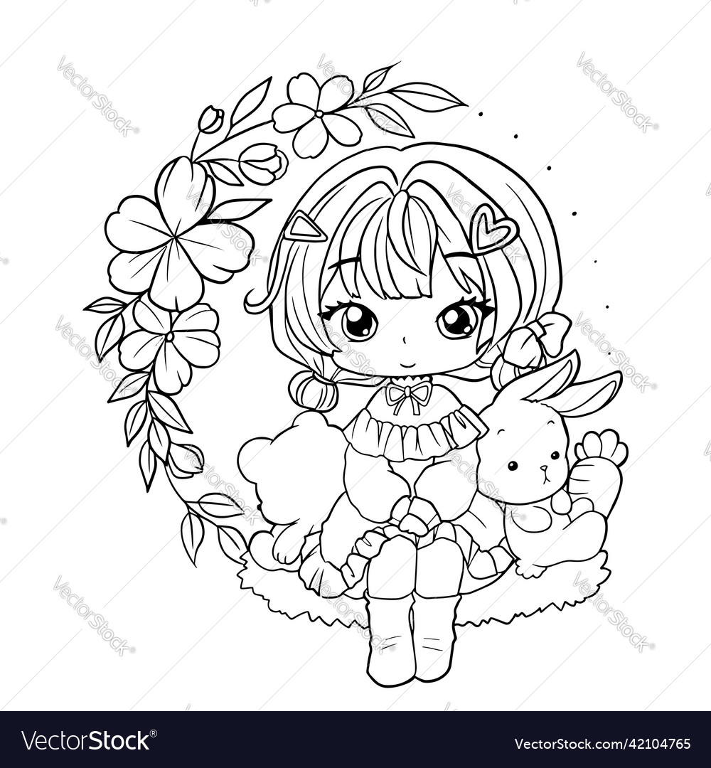 Coloring page princess kawaii style cute anime vector image