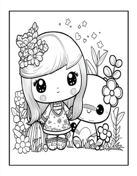 Kawaii girls coloring book cute anime coloring book for adult and kids