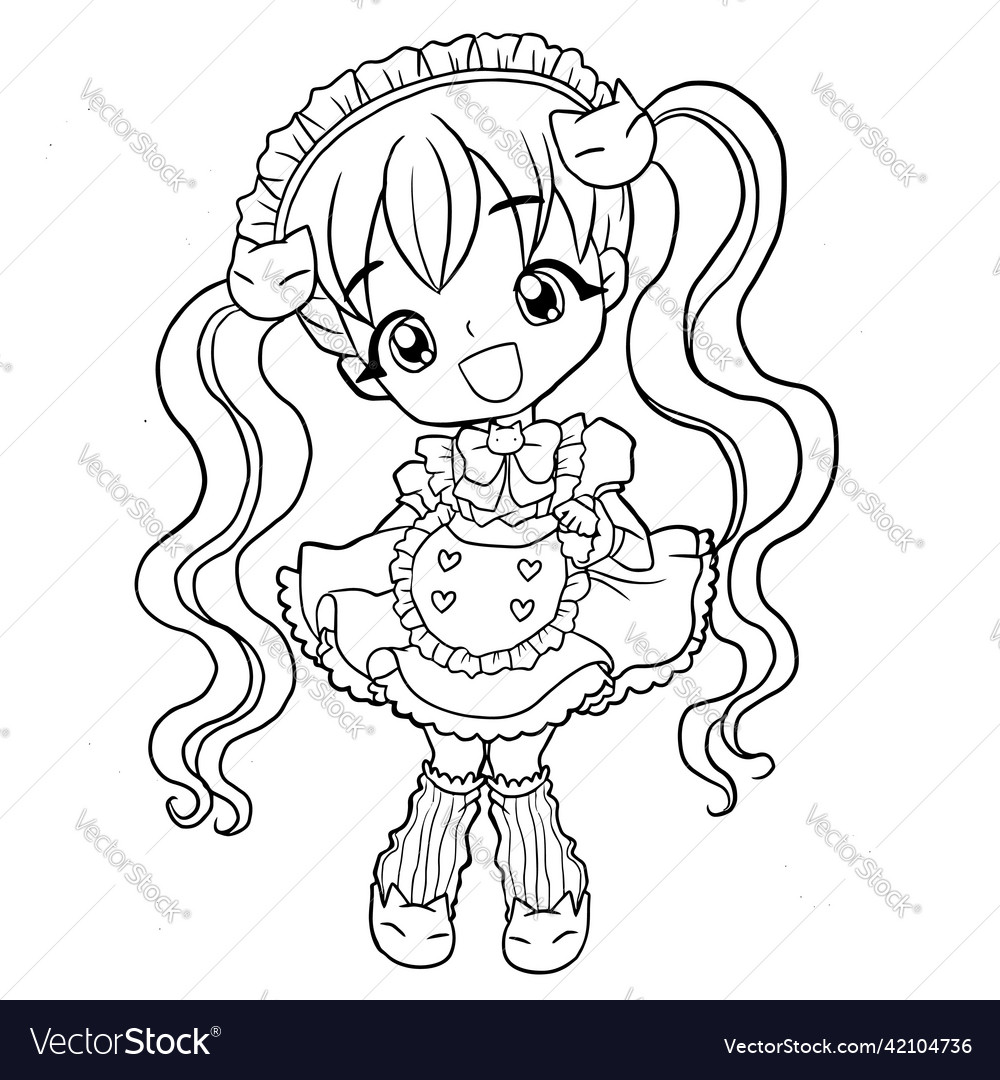 Coloring page princess kawaii style cute anime vector image