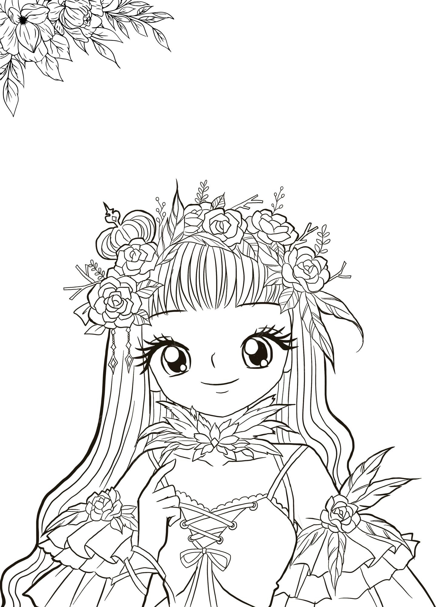 Premium vector kawaii anime coloring page