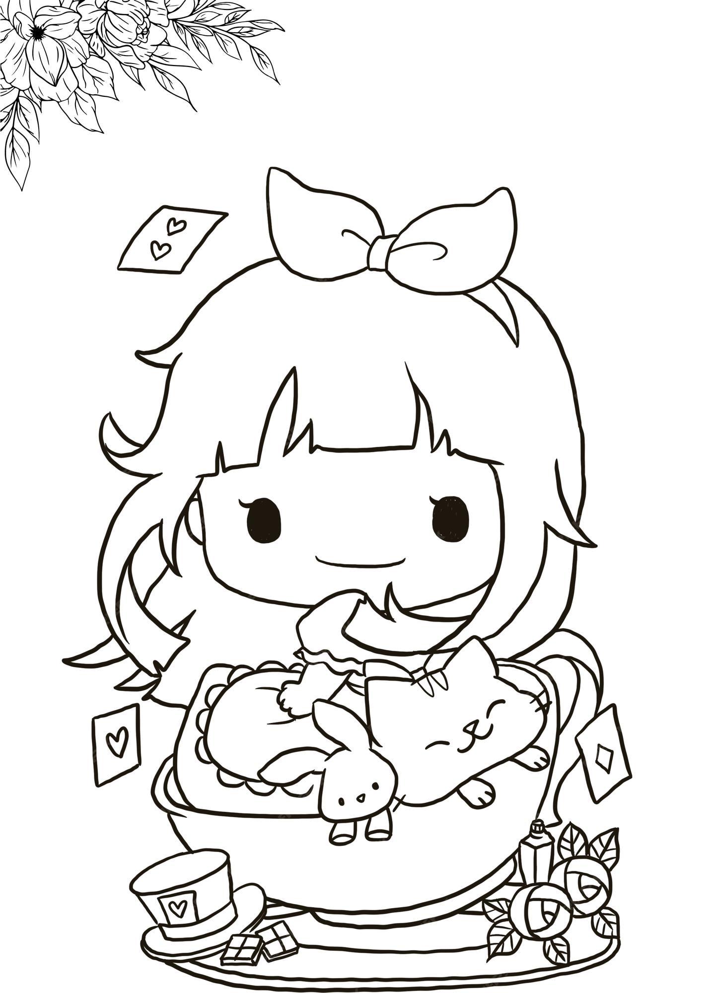 Premium vector kawaii anime coloring page