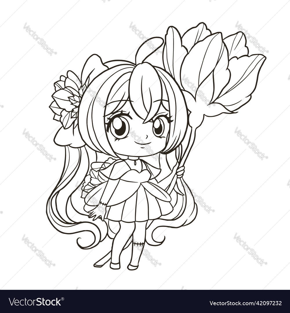 Coloring page kawaii style cute anime cartoon vector image