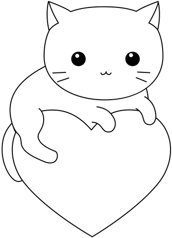 Kawaii kitty on heart coloring page free printable coloring pages