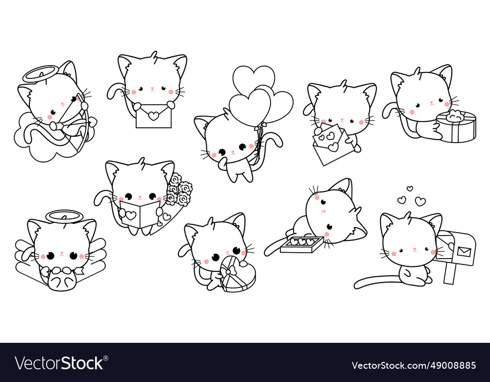 Collection of kawaii cat coloring page royalty free vector