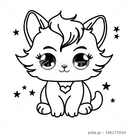 Cute cat coloring page for kids cartoon fluffy