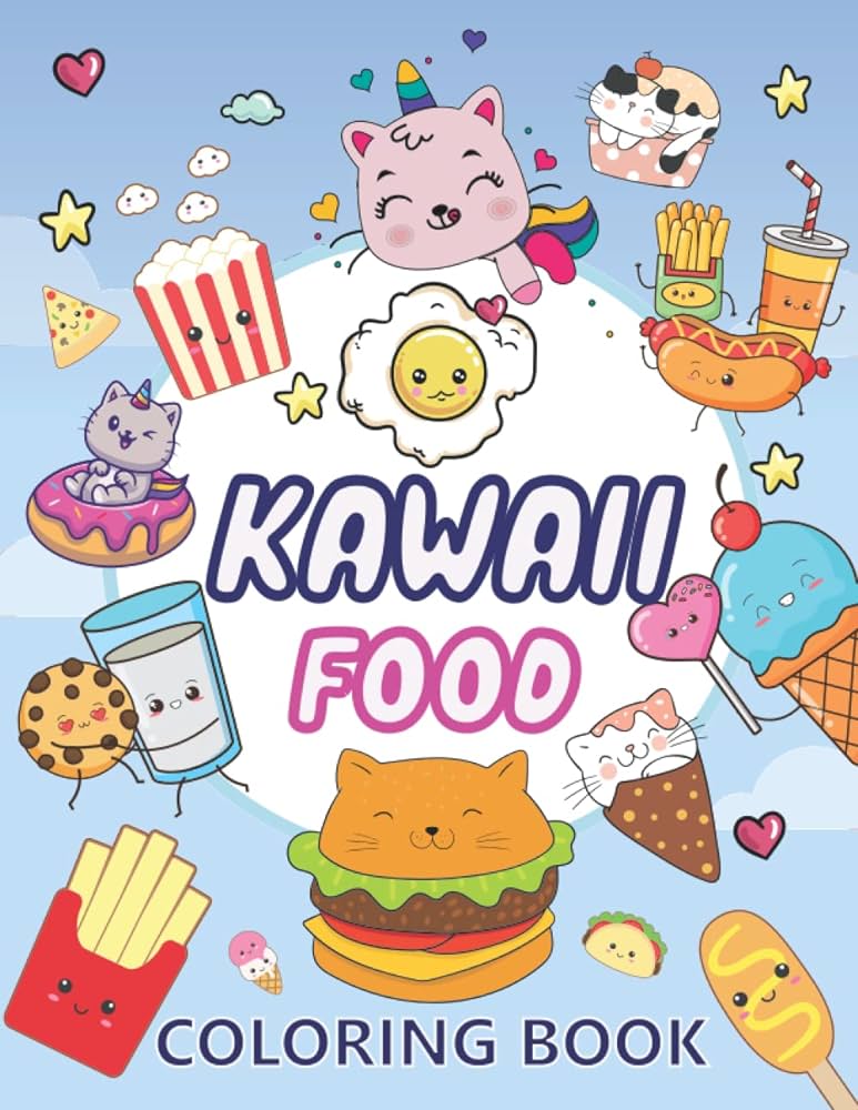 Kawaii food and cute cat coloring book coloring pages for kawaii food