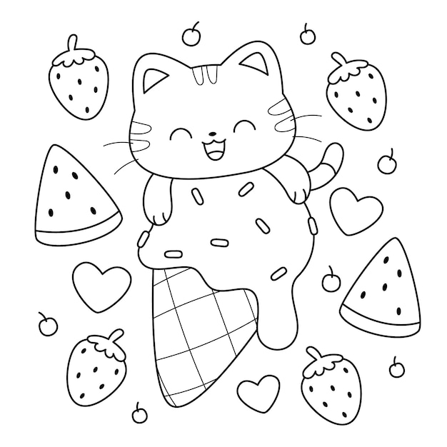 Free vector hand drawn kawaii coloring book illustration