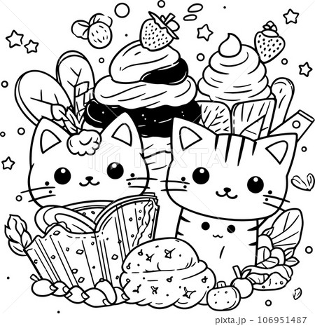 Cute kawaii black and white coloring page for