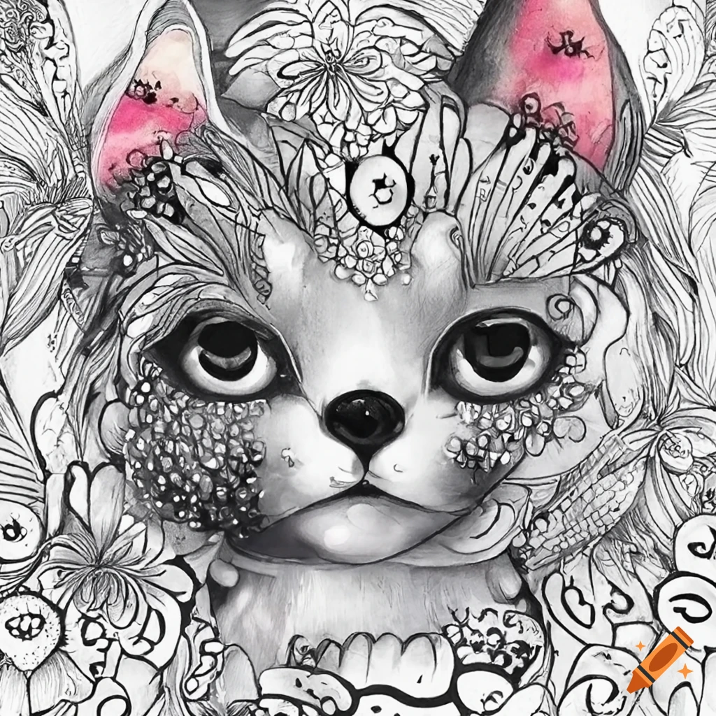 A cute black and white pattern for kawaii coloring enthusiasts on