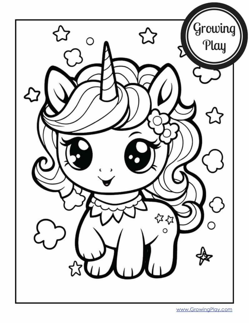 Cute kawaii unicorn coloring pages free