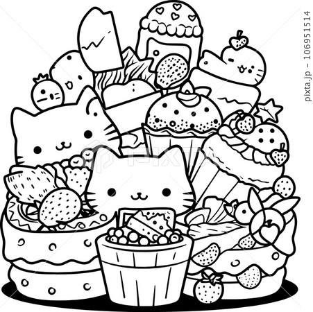 Cute kawaii black and white coloring page for