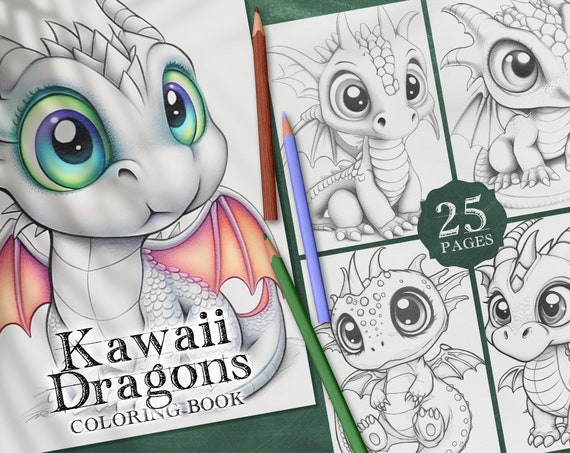 Kawaii dragons coloring book for kids chibi dragons coloring pages for adult cute dragons coloring sheet dragons coloring pdf download