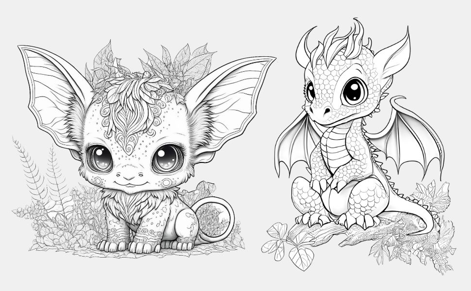 Fantasy kreatures a kawaii coloring book for adult and teens with cute dragons unicorns and mythicals animals grayscale coloring pages for relaxation and stress relief may kolorz lily books