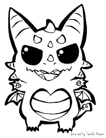 Chibi heart dragon coloring page free printable coloring pages