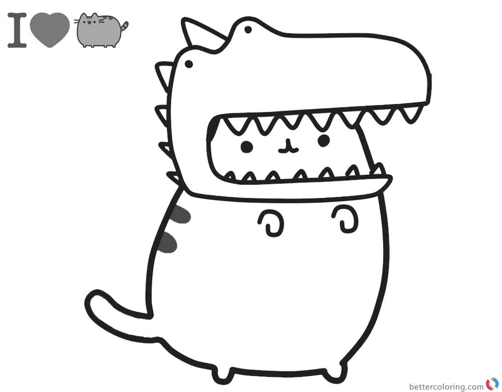 I heart pusheen dino coloring page cat coloring page dinosaur coloring pages pusheen coloring pages