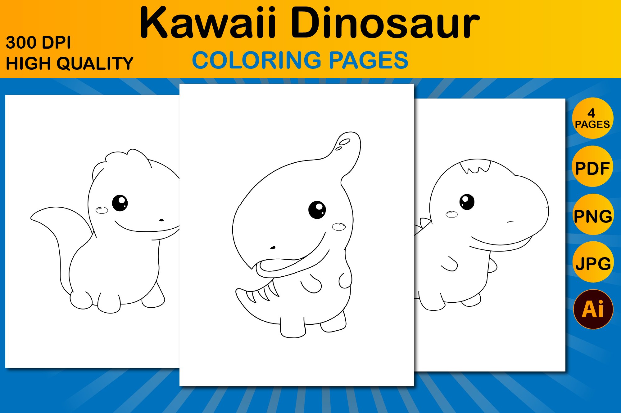 Kawaii dinosaur coloring pages