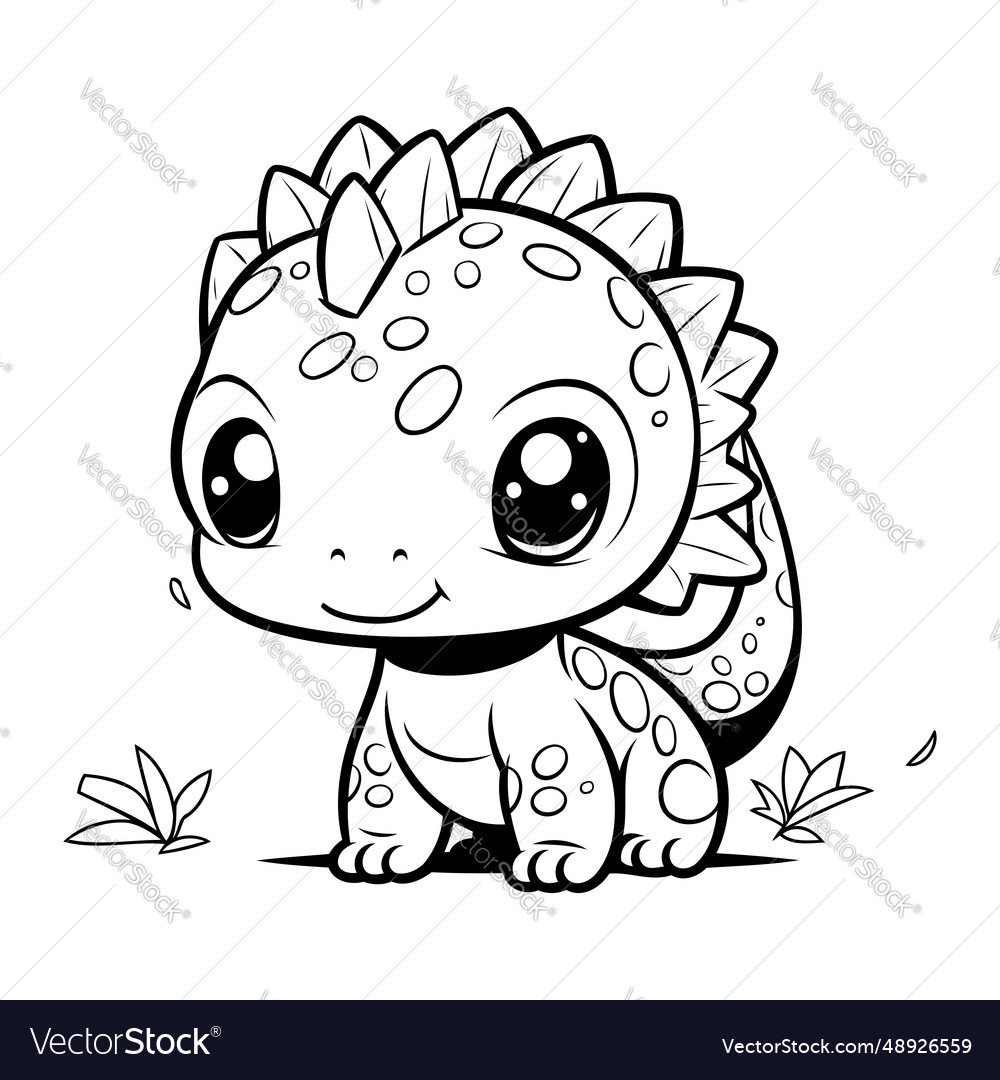 Cute baby dinosaur coloring page isolated vector image