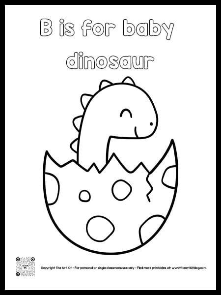 Cute b is for baby dinosaur coloring page bubble font â the art kit