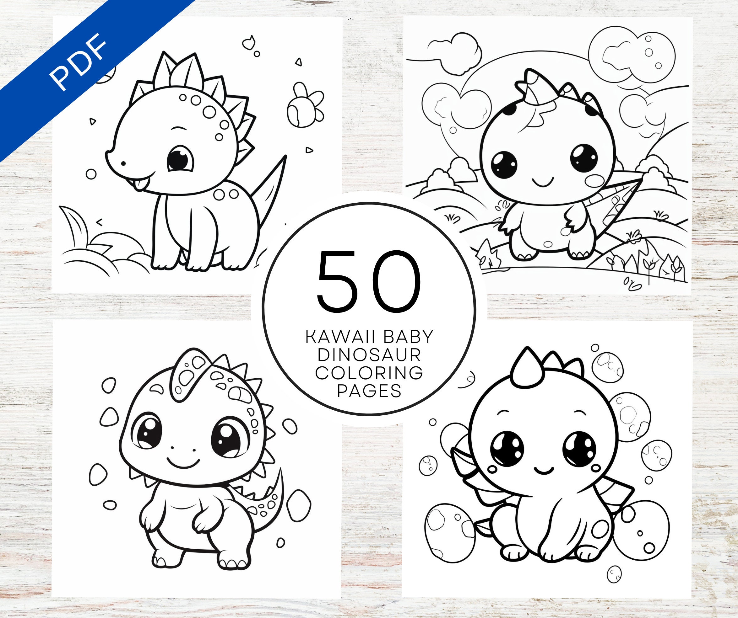 Kdp interior kawaii baby dinosaur coloring pages for kids x printable pdf cute simple kids coloring book instant download