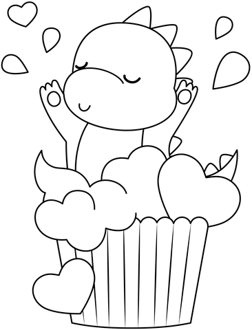 Kawaii dinosaur in cupcake coloring page free printable coloring pages