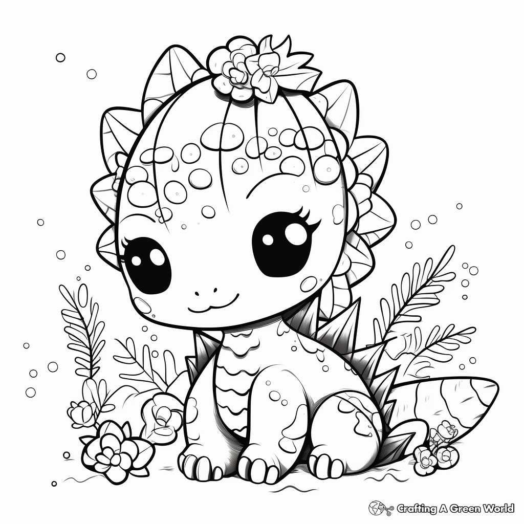 Kawaii dinosaur coloring pages