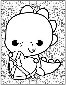 Dinosaur valentines day coloring pages mindfulness coloring sheets by qetsy