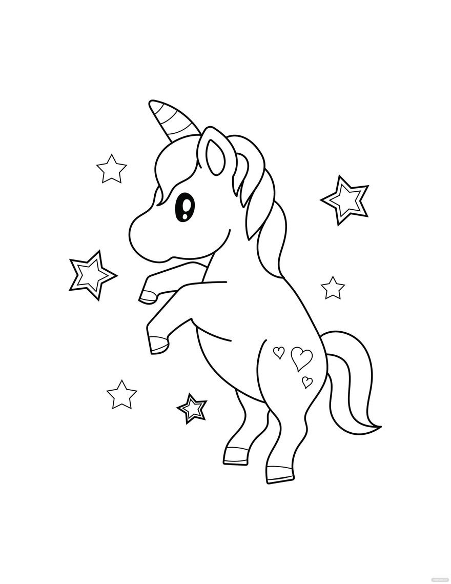 Free kawaii unicorn coloring page