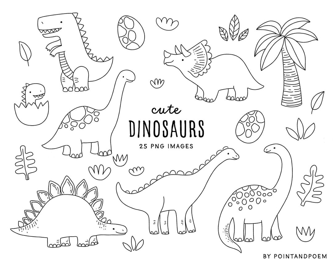 Cute dinosaur digital stamps coloring doodle clipart dino dinosaurs t