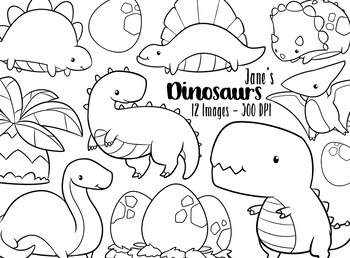 Kawaii dinosaur stamps clipart by digitalartsi tpt