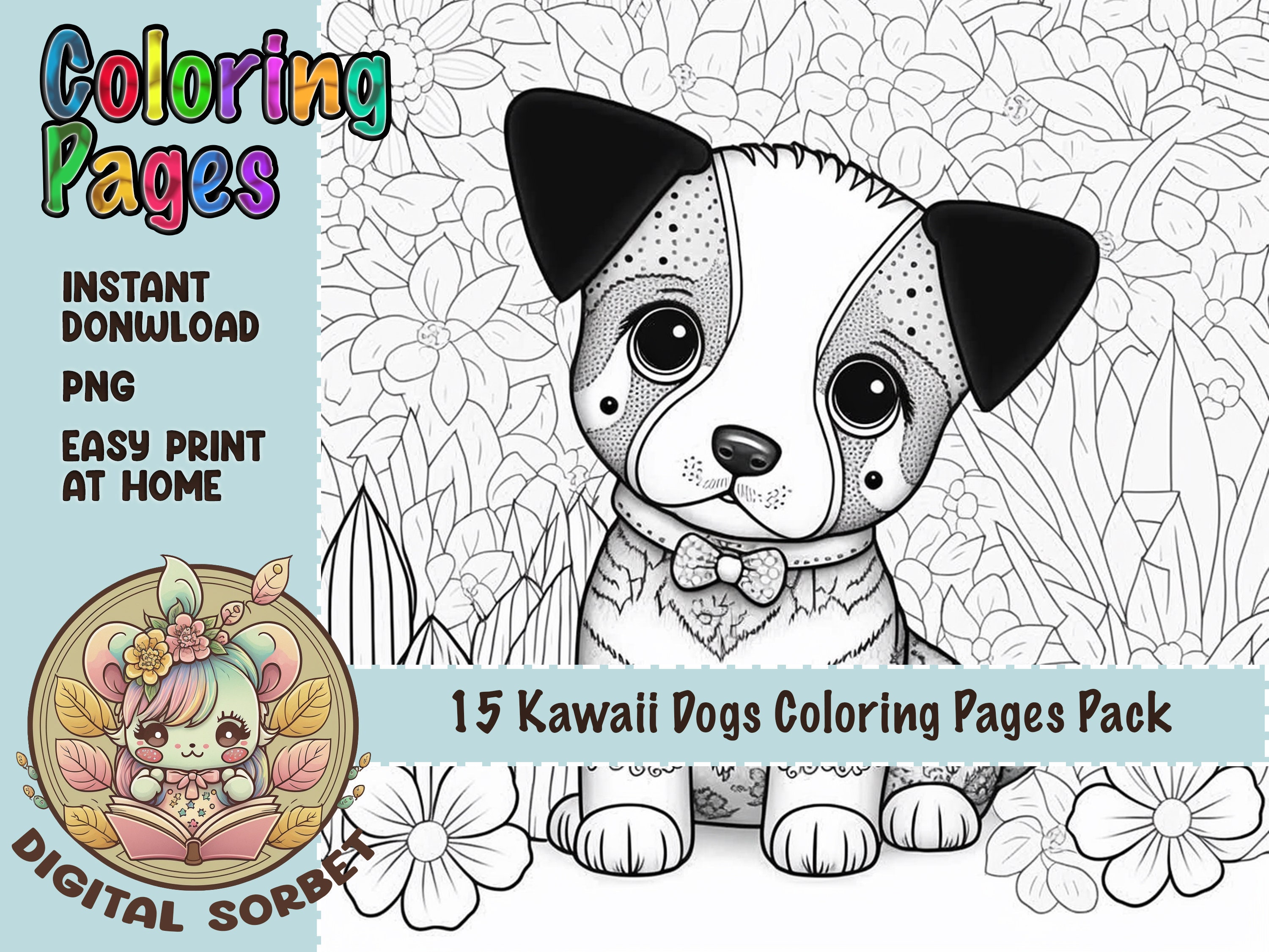 Kawaii dogs coloring pages amazing cute puppy for adults