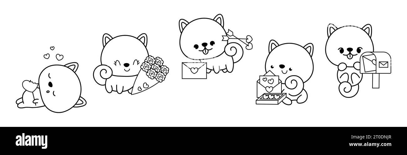 Set of kawaii shiba inu dog coloring page illustrations collection of cute vector puppy outline stock vector image art