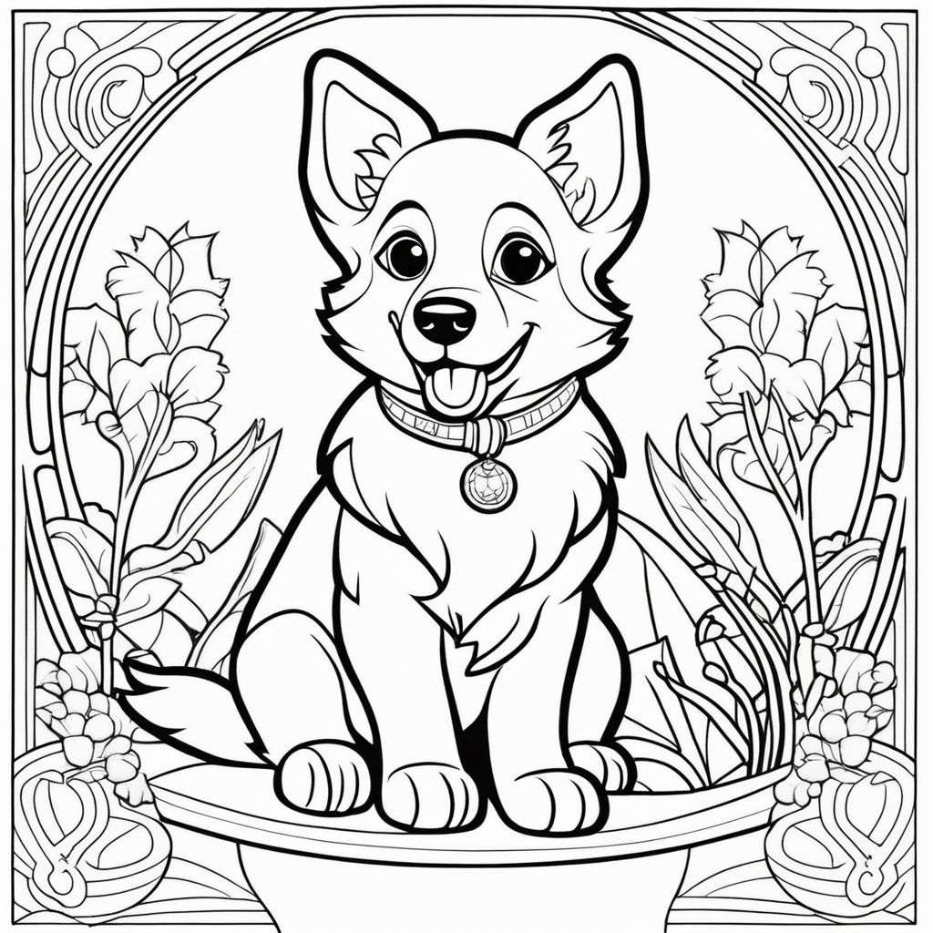 Kawaii style coloring page of a cute adorable shiba inu dog sat