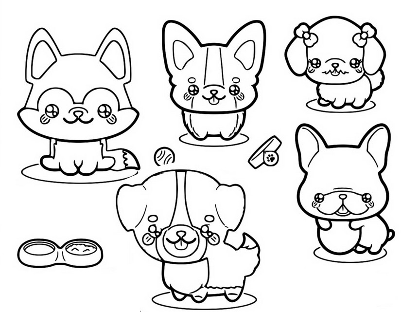 Coloring page kawaii dogs