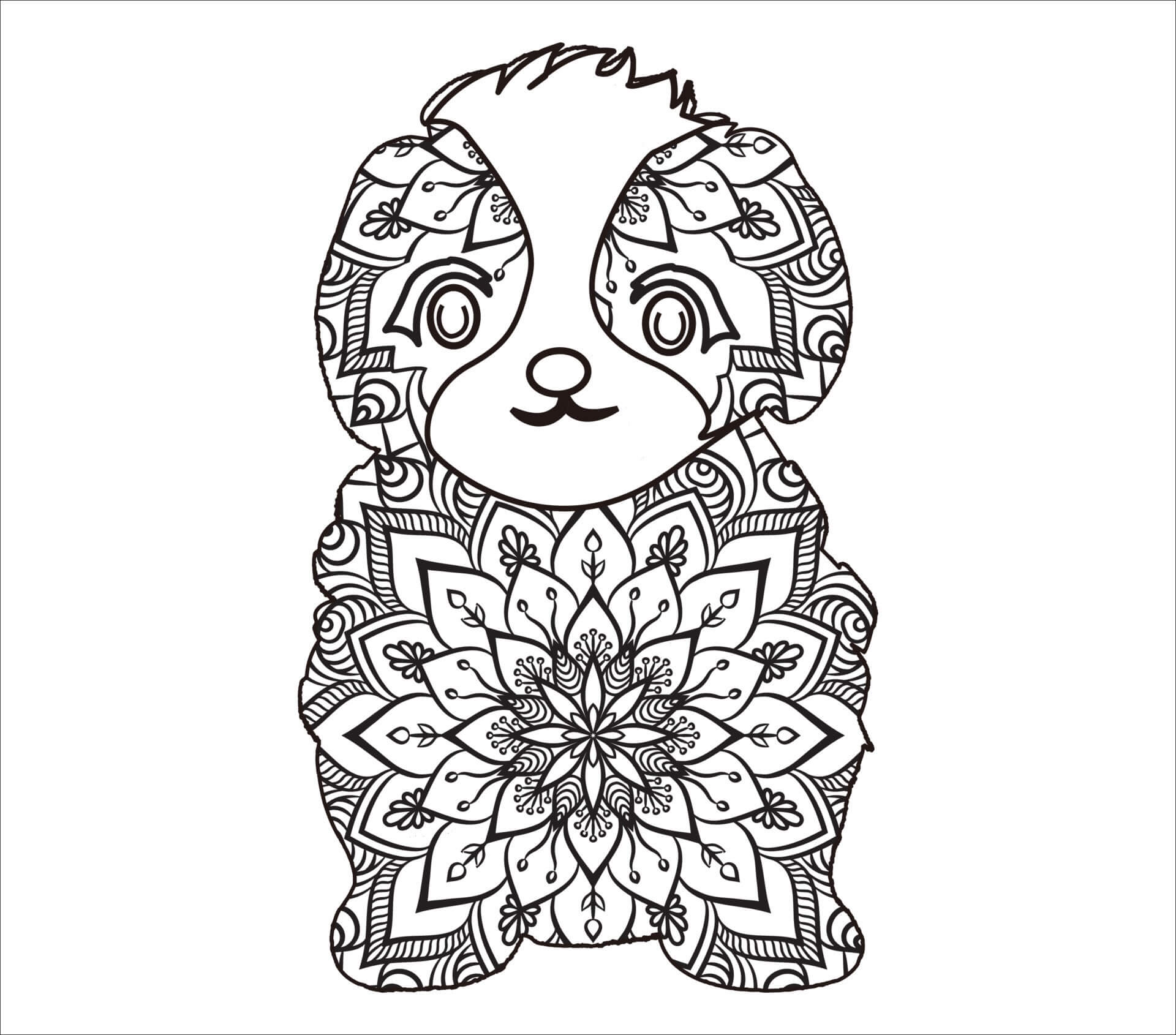 Kawaii little dog mandala coloring page