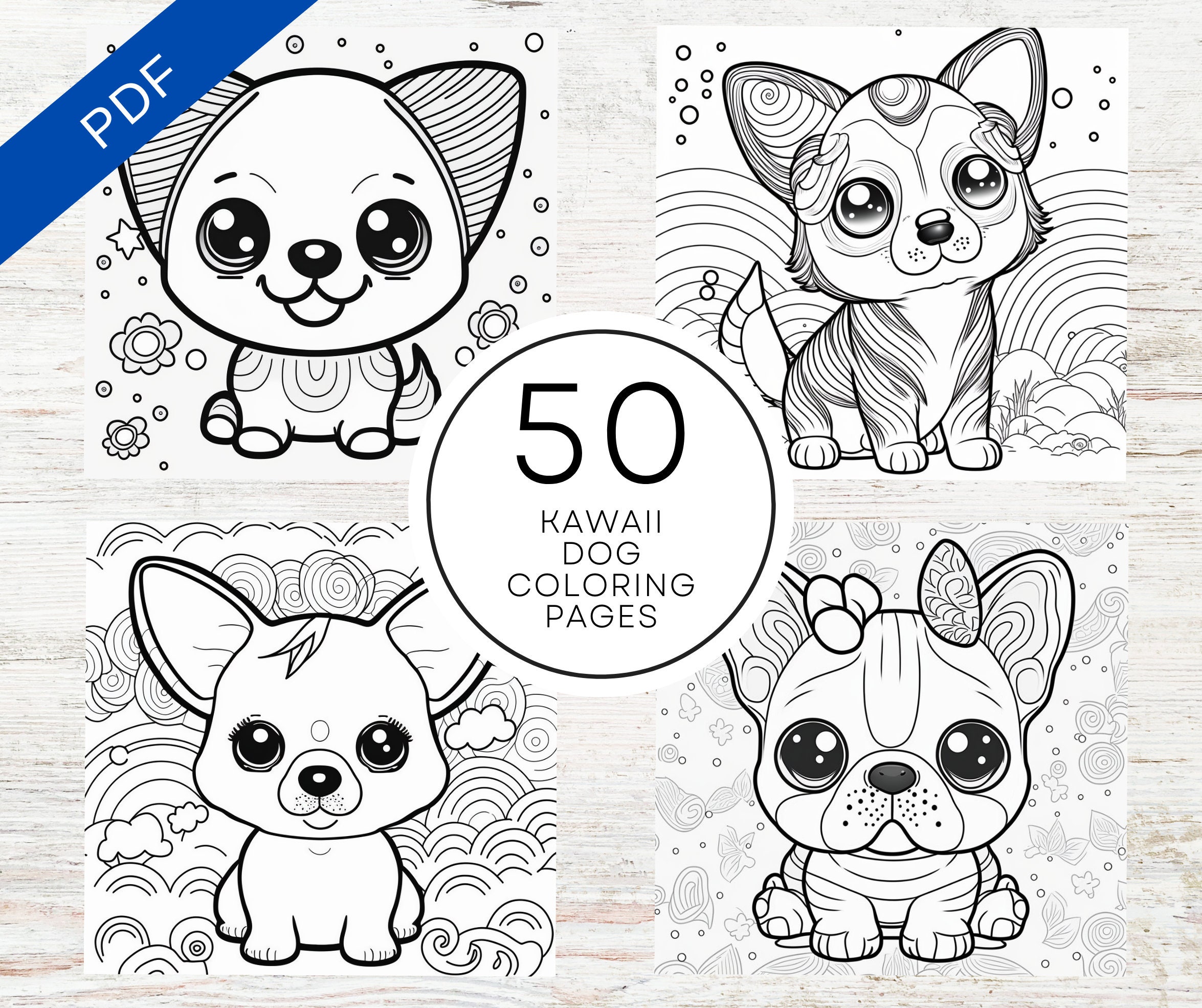 Kdp interior kawaii dog coloring pages x printable pdf kids cute dogs colouring book mercial use activity book