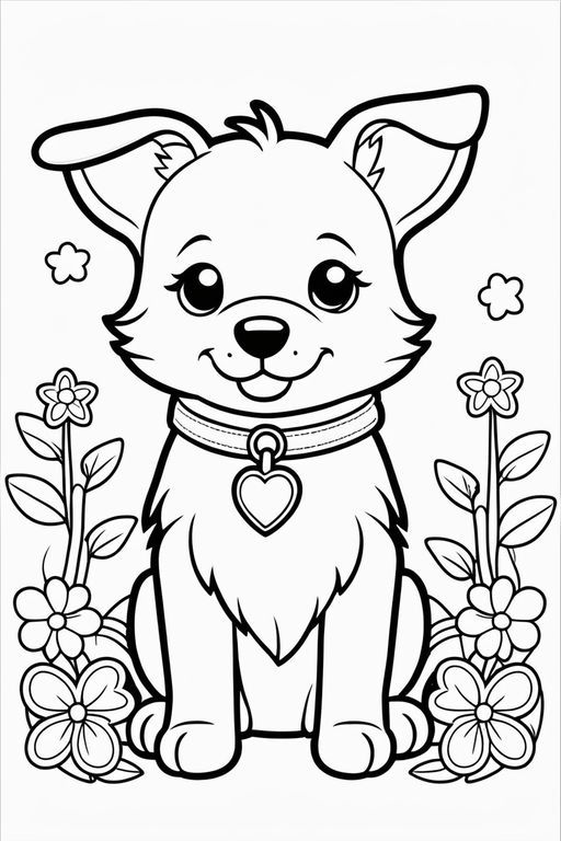 Kawaii style coloring page of a cute adorable yorkshire terrier dog sat