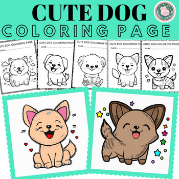 Happy cute dog coloring page by rabby studio tpt