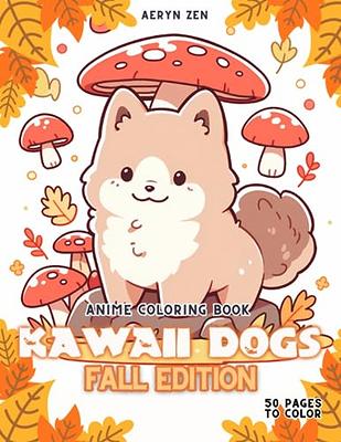 Anime coloring book kawaii dogs fall edition manga art anime enthusiasts stress relief adult coloring cute animals pumpkin autumn